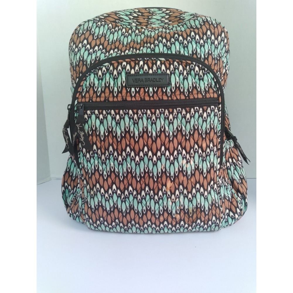 Vera Bradley Campus Backpack Bookbag‎ Laptop Travel Teal Brown Pattern